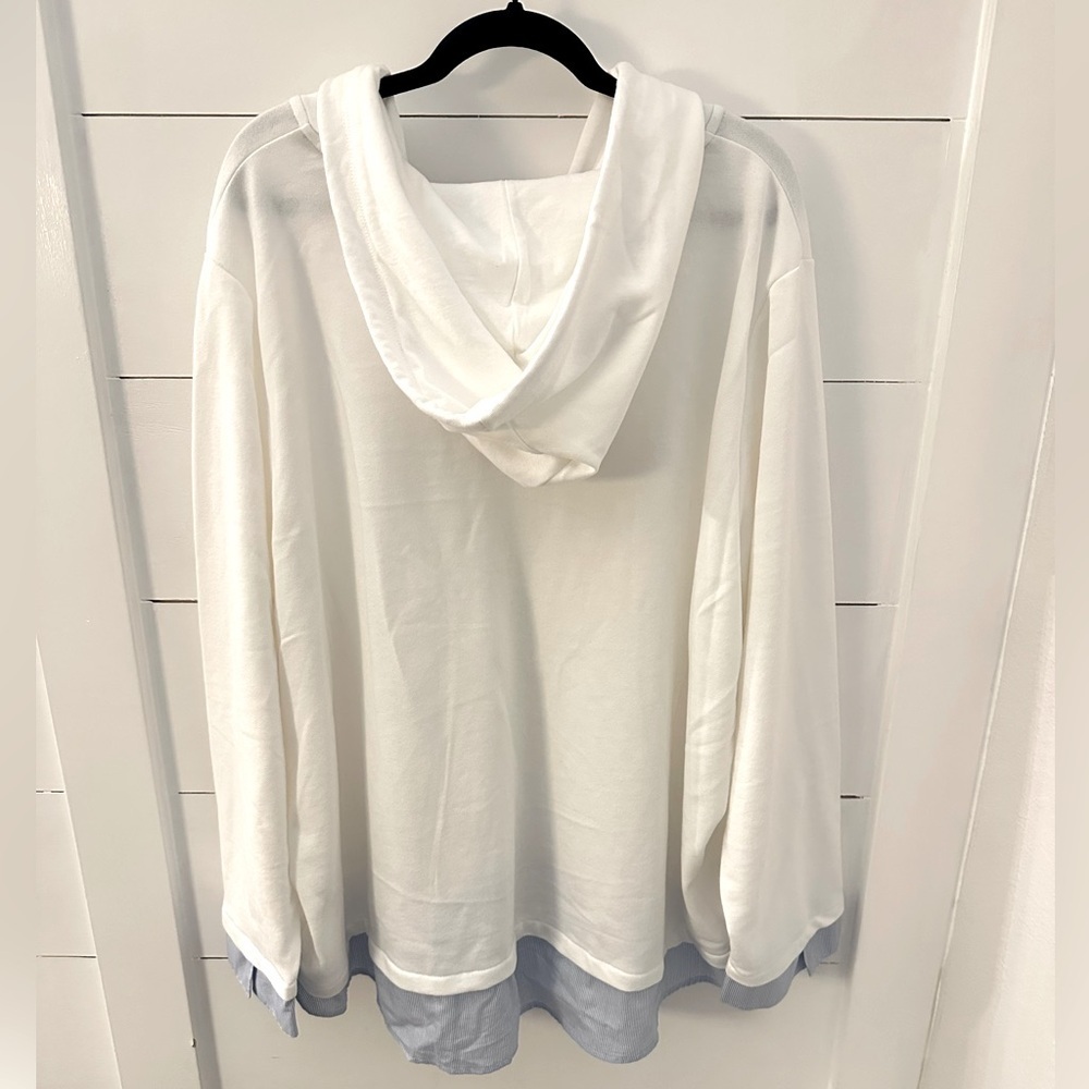 TOMMY HILFIGHER 3X Wovenhem white dress shirt bottom hooded loose fit woman top - Picture 3 of 14